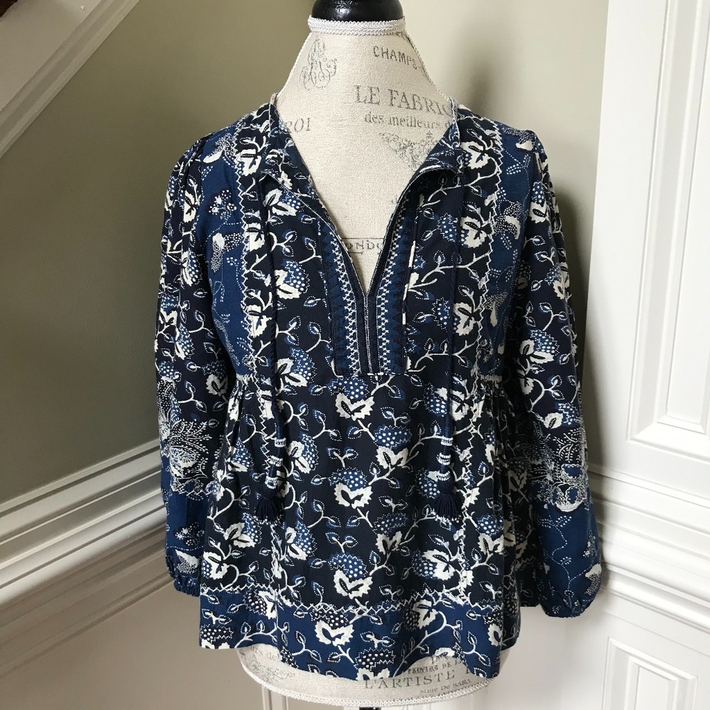 ULLA JOHNSON Batik Blue Popover Tassels 6 - Picture 2 of 11